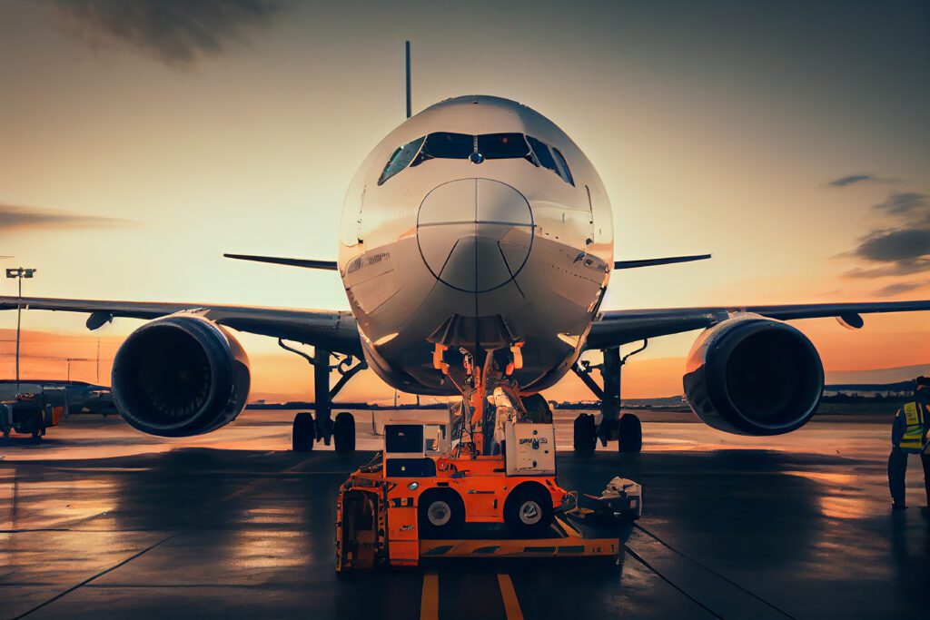 airplane in the track front view ,generative ai